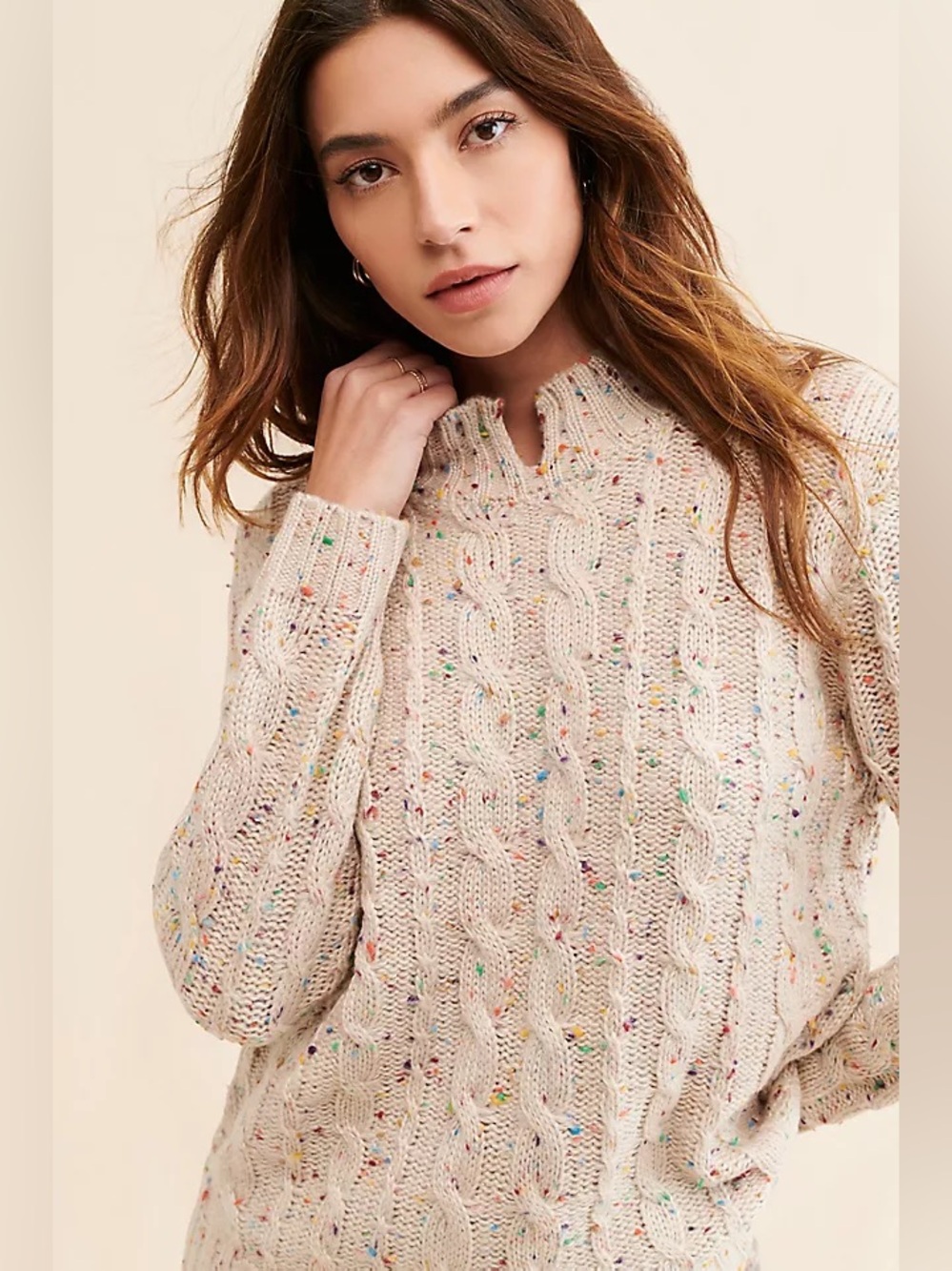 Small Anthropologie Callahan aster cable knit Sweater cream Multicolor Speck